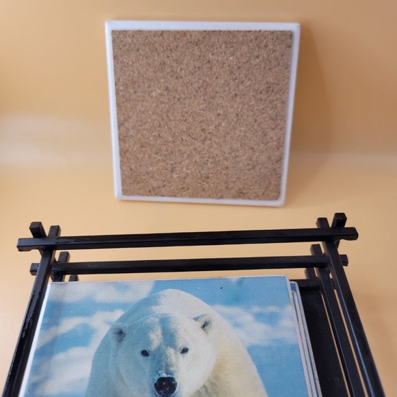 Polar bear coasters in a holder set of four - Picture 4 of 6